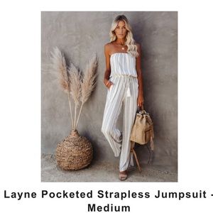 White Strapless Vici Jumpsuit